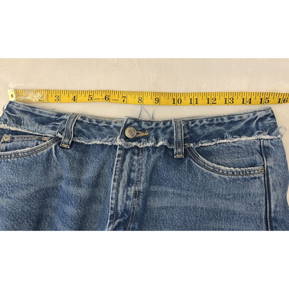 Zara Womens Mid Rise Denim Jeans Size 4 Straight Fringe Raw Hem Medium Washed - Picture 4 of 9